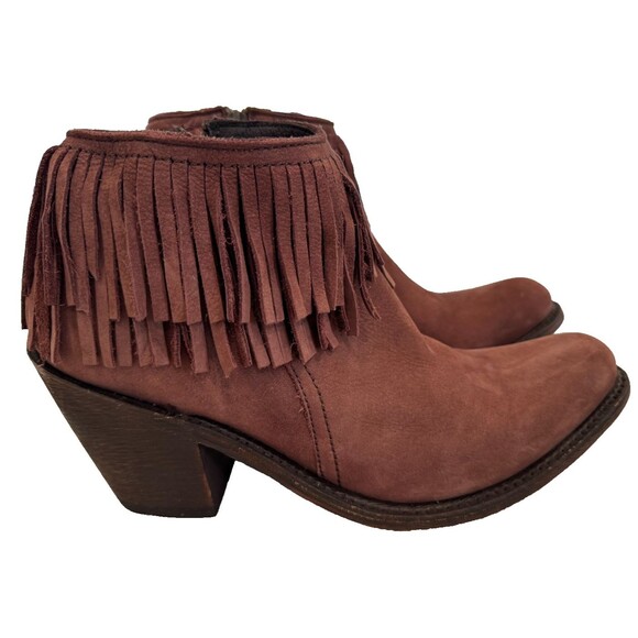 Independent Boot Co Size 9.5 Brown Suede Fringe Zip Ankle Boots - Picture 7 of 10
